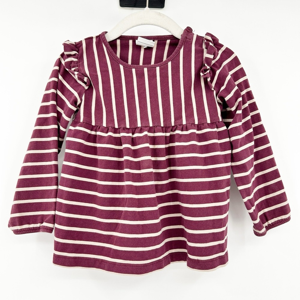 Polarn O. Pyret Toddler Girls Striped Scandi Ruffle Peplum Tunic Top Size 1.5-2Y